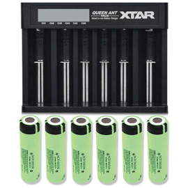 Xtar Queen ANT MC6 Li-ion batterioplader + 6 stk. 18650 Panasonic 3400mAh Li Ion batterier